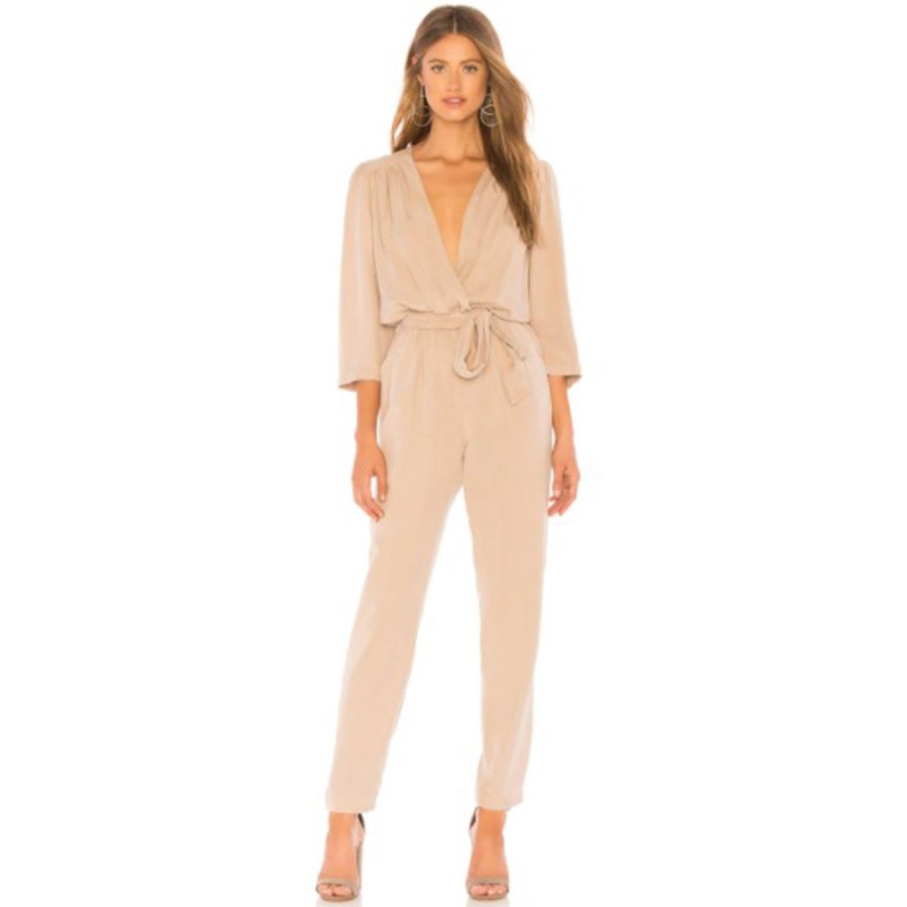 Young Fabulous & Broke YFB Bellows Jumpsuit Belted Camel Tan Acid Wash XS